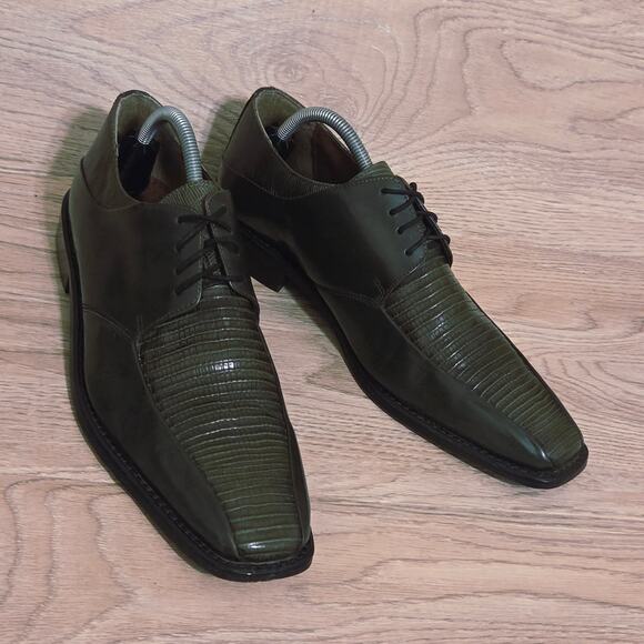 Stacy Adams Olive Green Leather Derby Dress Shoes Mens Size 9.5M Square Toe - Picture 3 of 9
